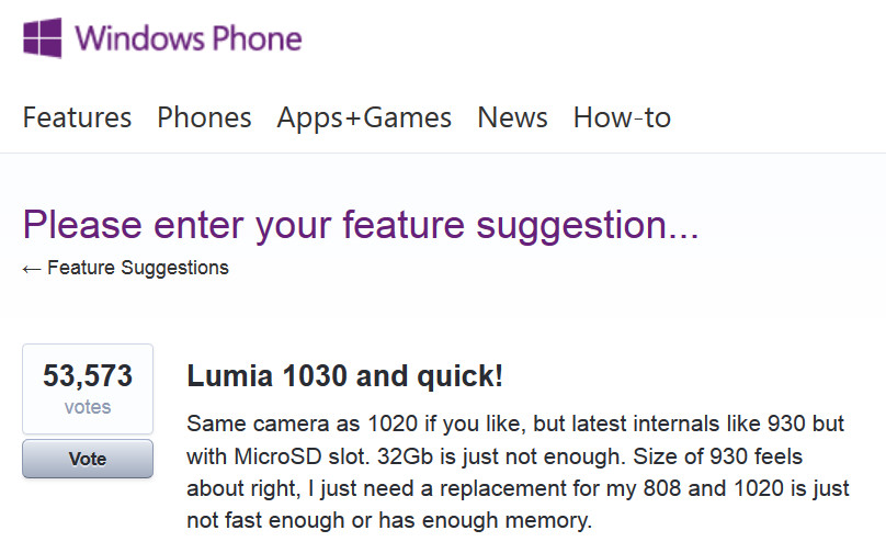 Lumia 1020 UserVoice