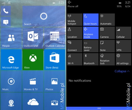 1-Windows-10-Mobile-Build-10149-Ekran-startowy-centrum-akcji