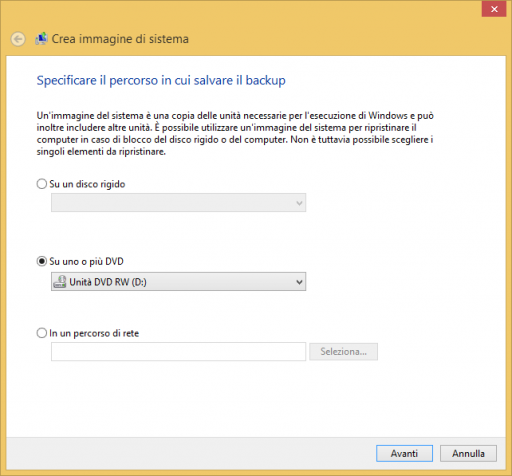 Crea immagine di sistema Windows 8