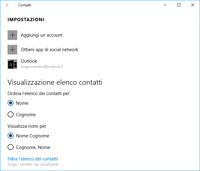 Importare i contatti nell'app Contatti di Windows 10 - 1
