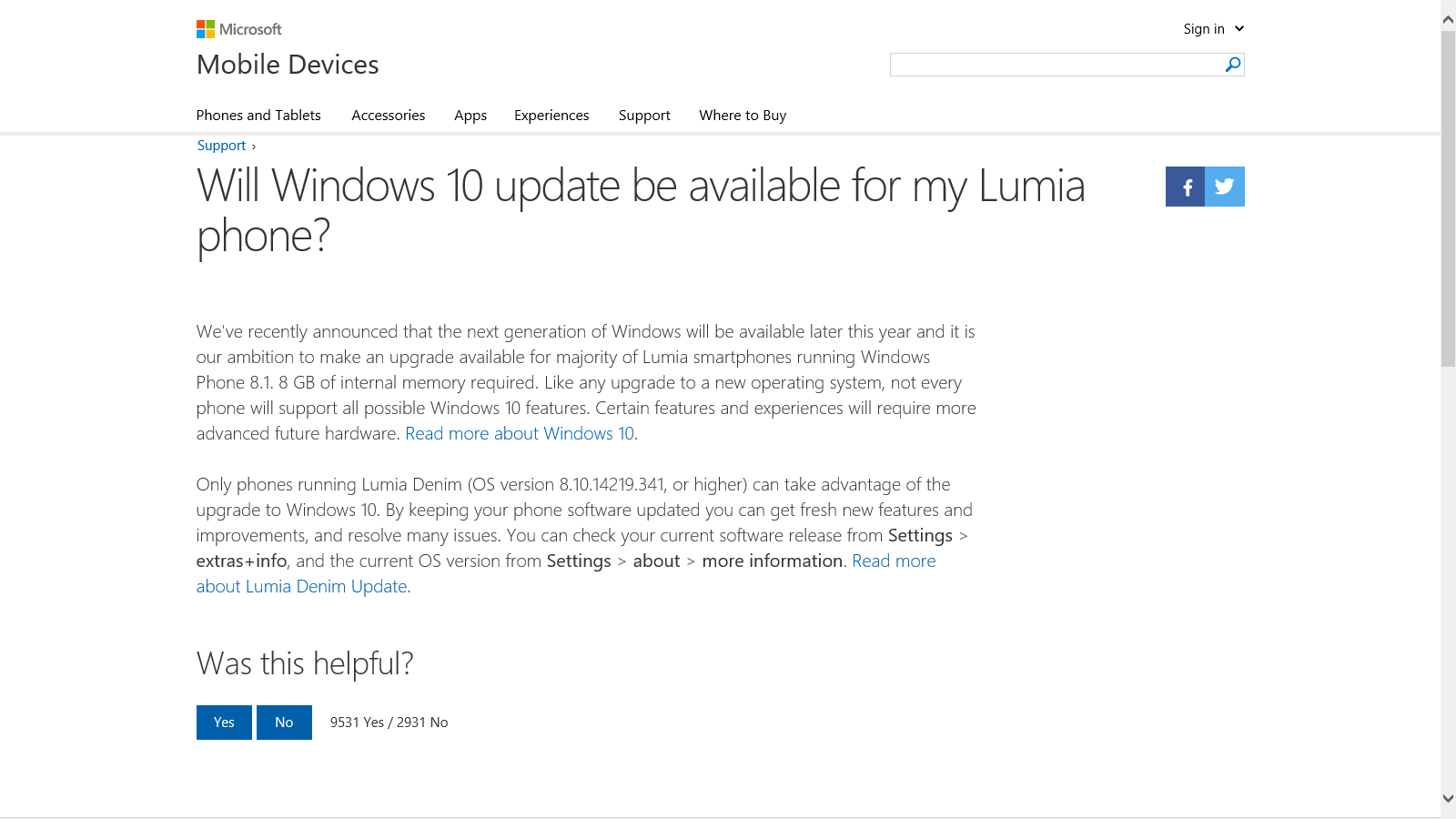 Niente update a Windows 10 Mobile per i Lumia con 4GB di storage