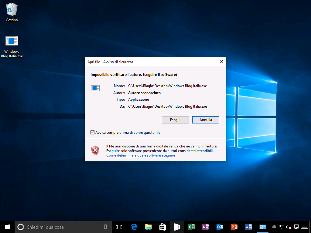 Windows SmartScreen disabilitato - Windows 10