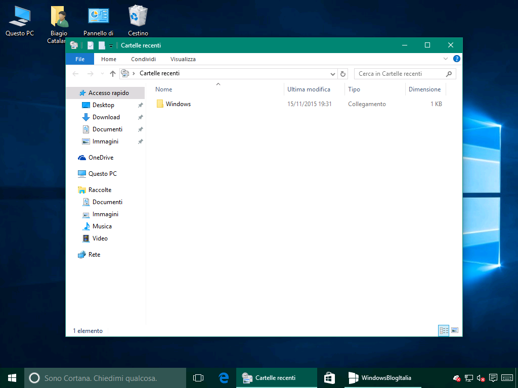Cartelle recenti - Windows 10 1511
