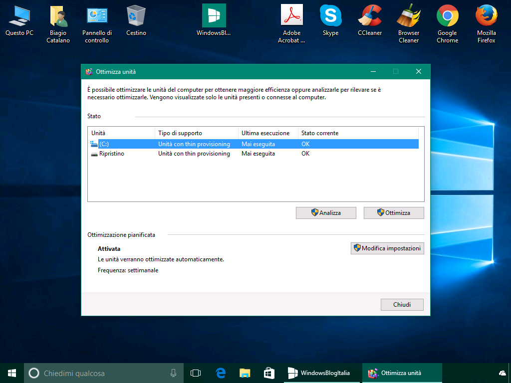 Deframmenta e ottimizza unita - Windows 10