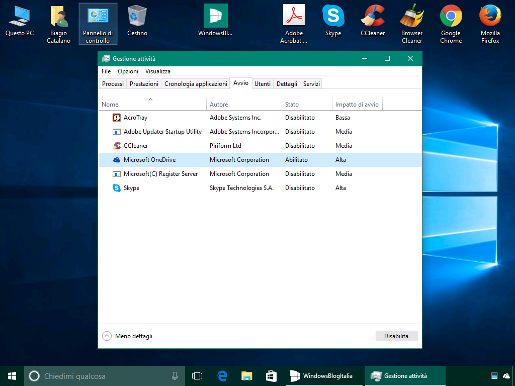Disattivare programmi all'avvio - Windows 10