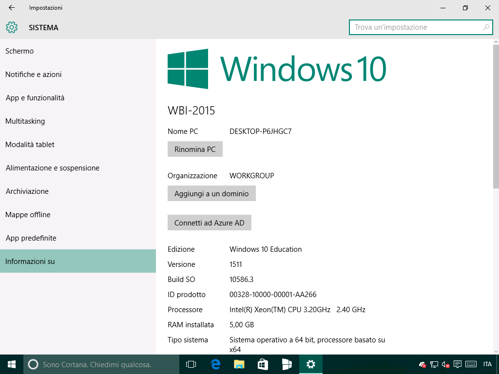 Informazioni su - Windows 10 10586.3