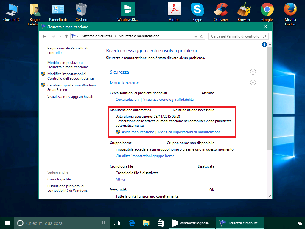 Manutenzione - Windows 10
