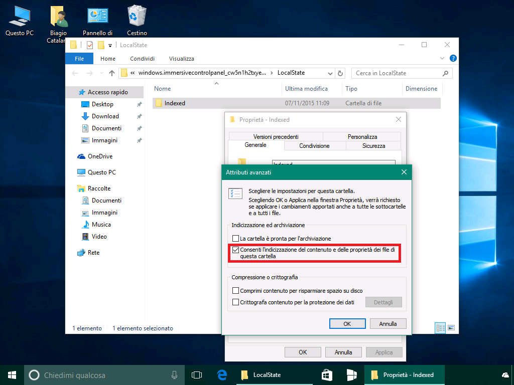Ricerca app Impostazioni Windows 10 - Attributi avanzati BIS
