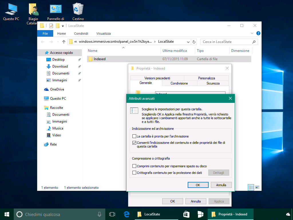 Ricerca app Impostazioni Windows 10 - Attributi avanzati