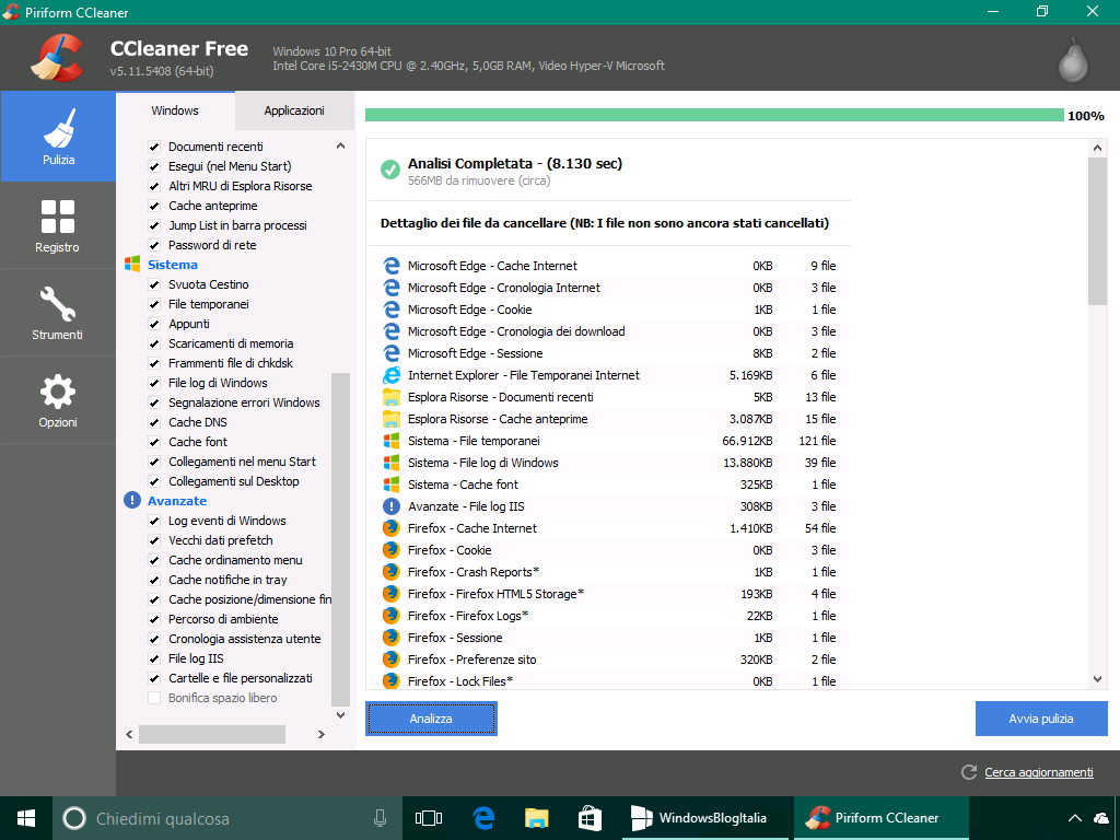 Rimuovere i file temporanei - Windows 10