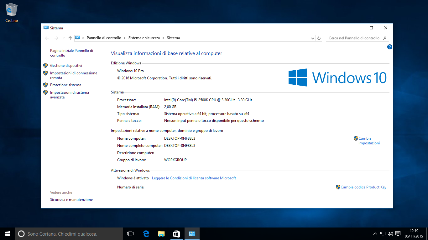 Attivazione di Windows 10 TH2 - Attivato