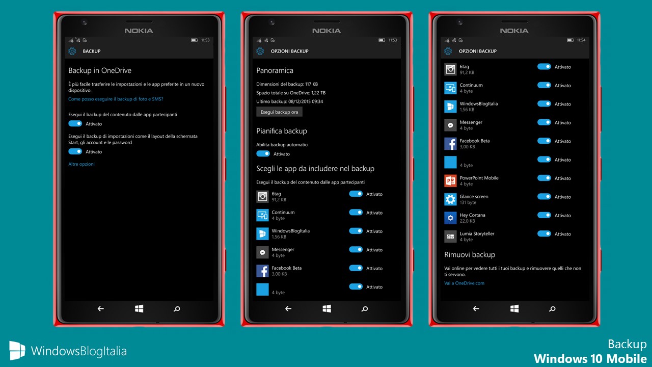 Backup di Windows 10 Mobile