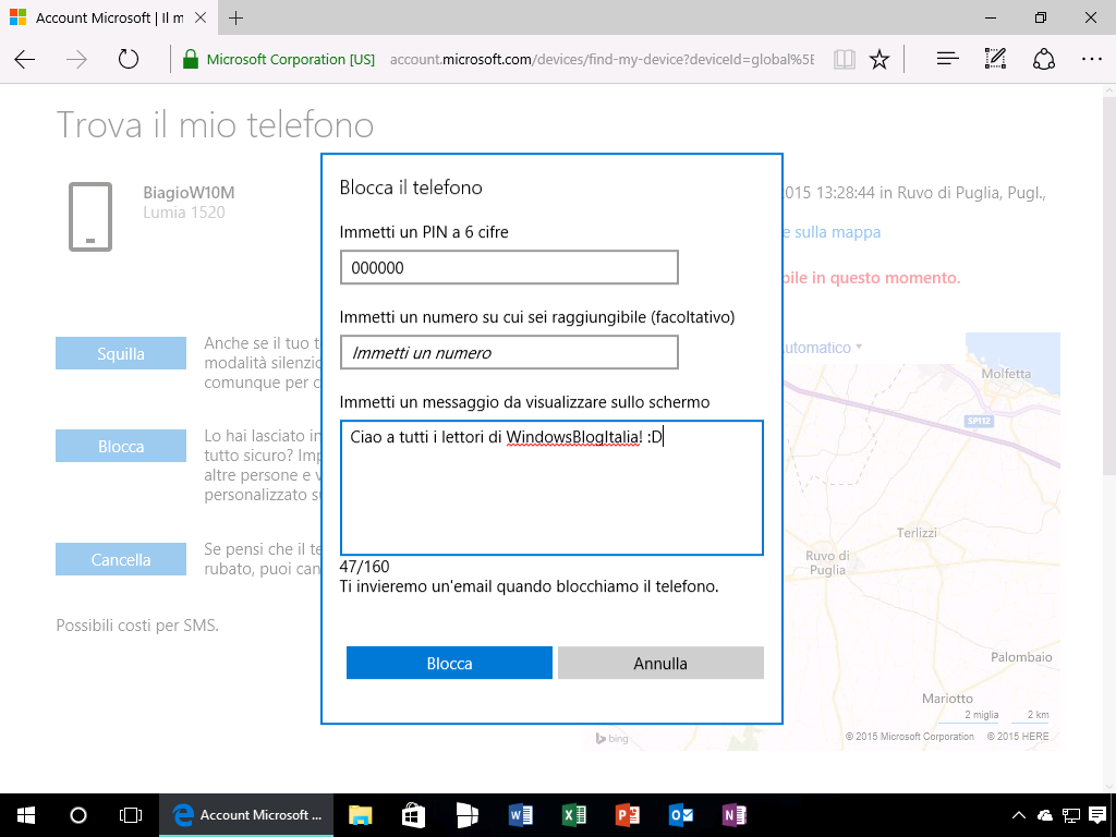 Blocca il telefono - Account Microsoft