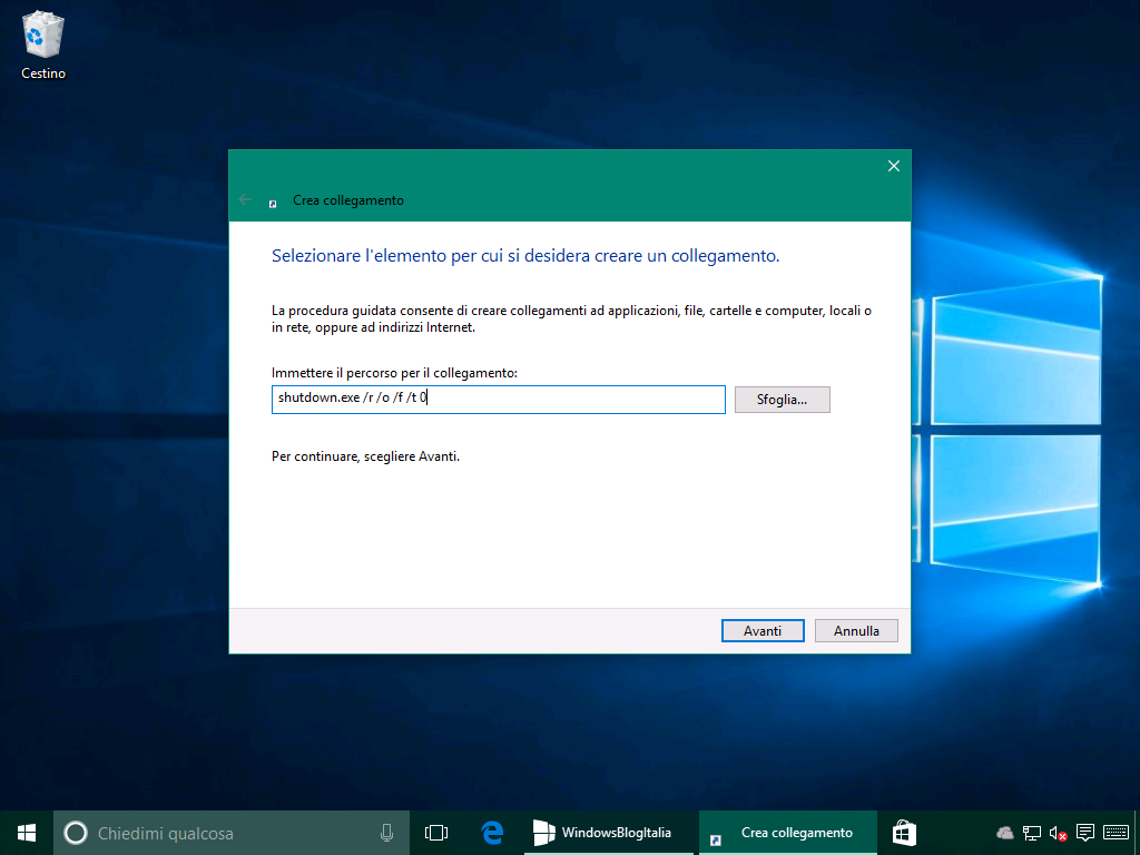 Opzione avanzate collegamento rapido 1 - Windows 10 10586