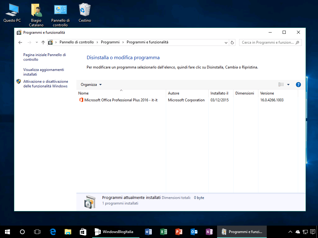 Programmi e funzionalita - OneDrive Windows 10