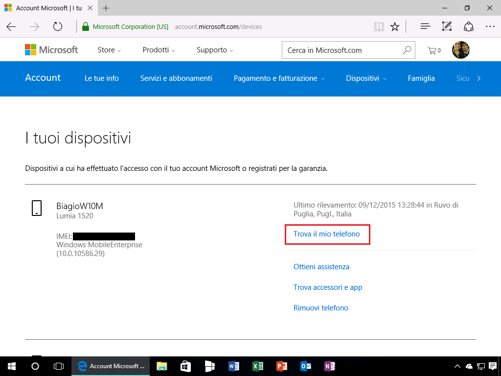 Trova il mio telefono - Account Microsoft