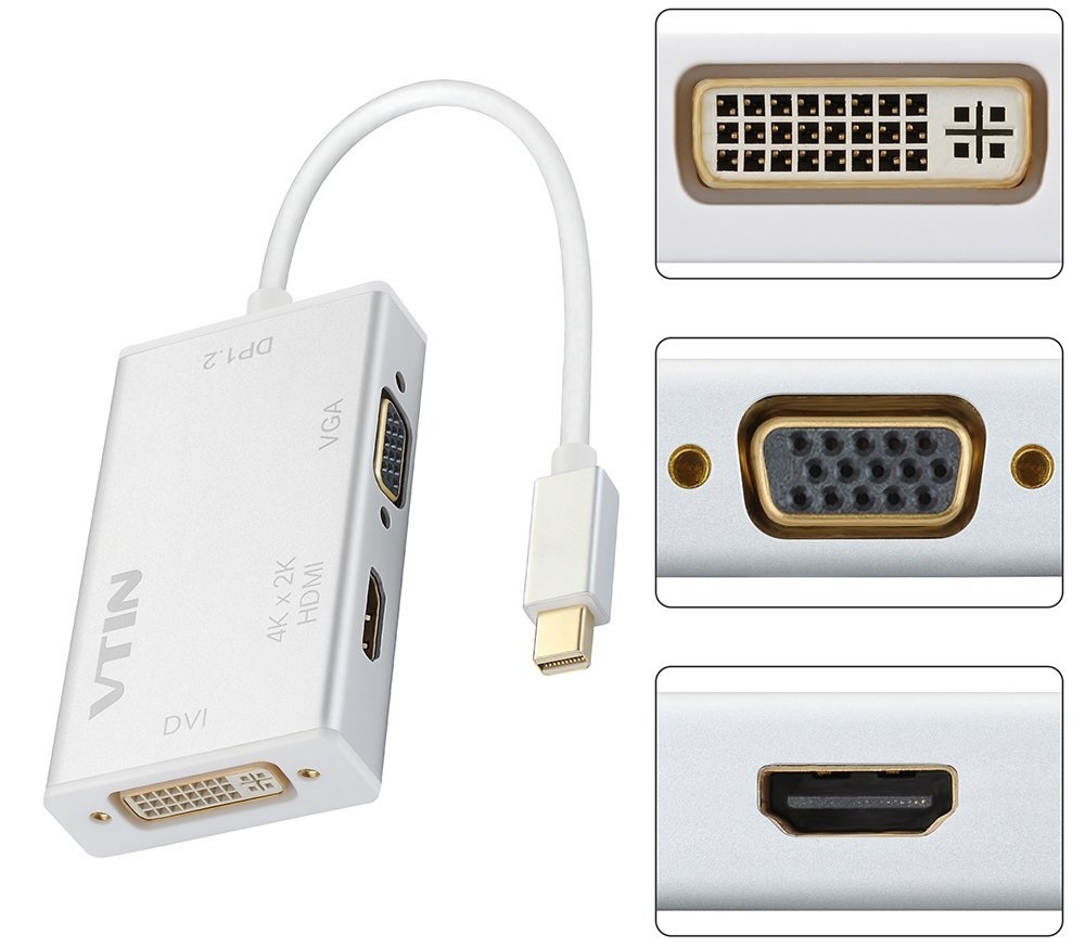 adattatore 3-in-1 da Mini DisplayPort ad HDMI DVI VGA fino a 4K