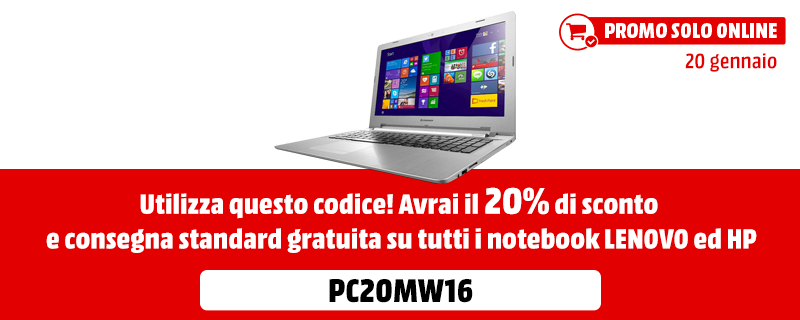 Sconto 20 MediaWorld 20 gennaio 2016