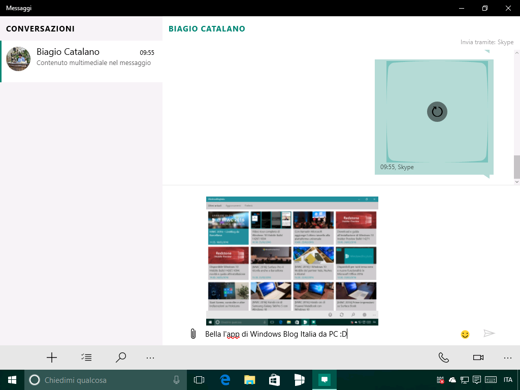 App Messaggi - Windows 10 build 14271