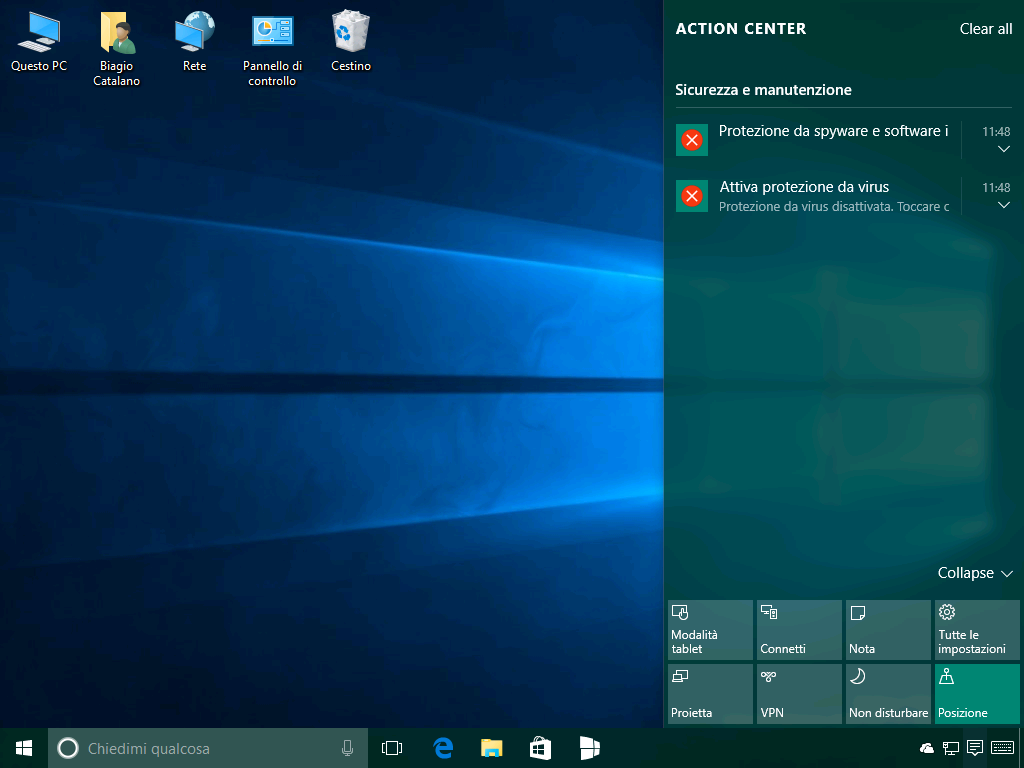 Centro notifiche - Windows 10 build 14271