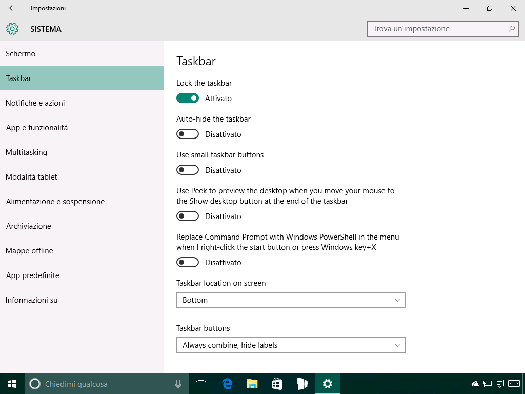 Impostazioni - Sistema - Taskbar - Windows 10 14271