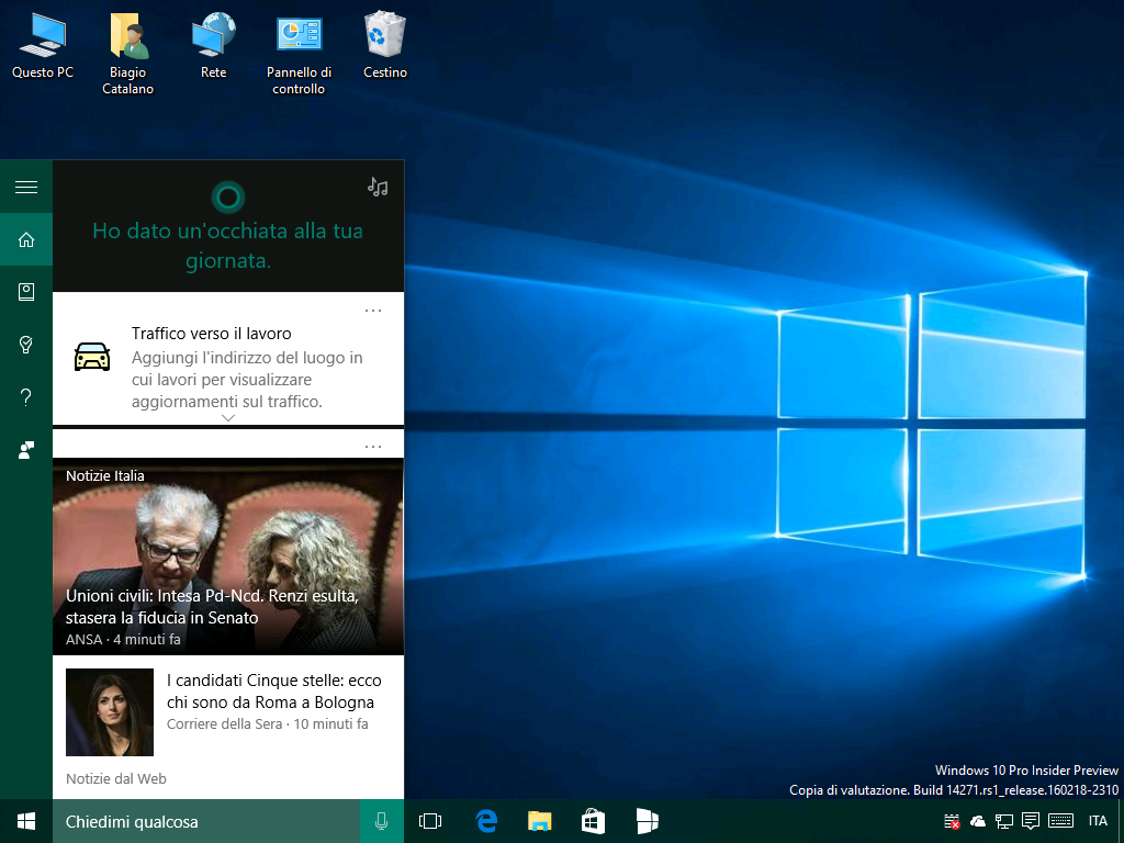 Musica Cortana - Windows 10 build 14271