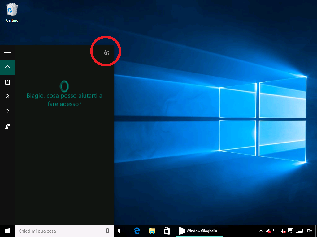 Ricerca musica Cortana