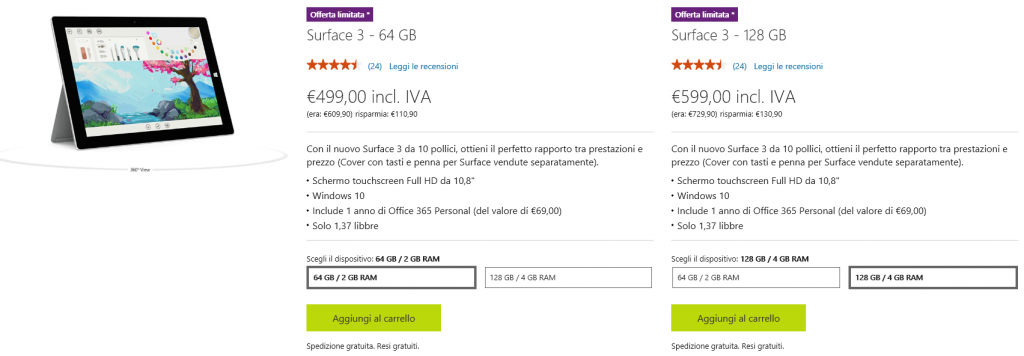Surface 3 + Office 365 Personal in offerta Microsoft Store Italia
