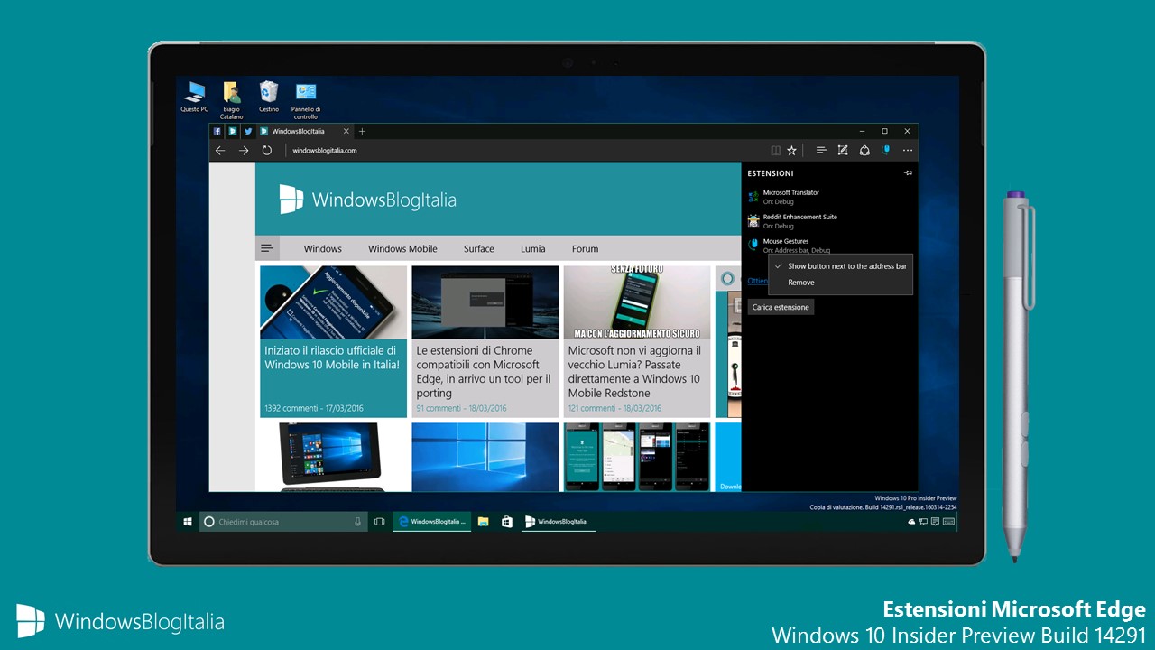 Estensioni Microsoft Edge - Windows 10 Insider Preview Build 14291
