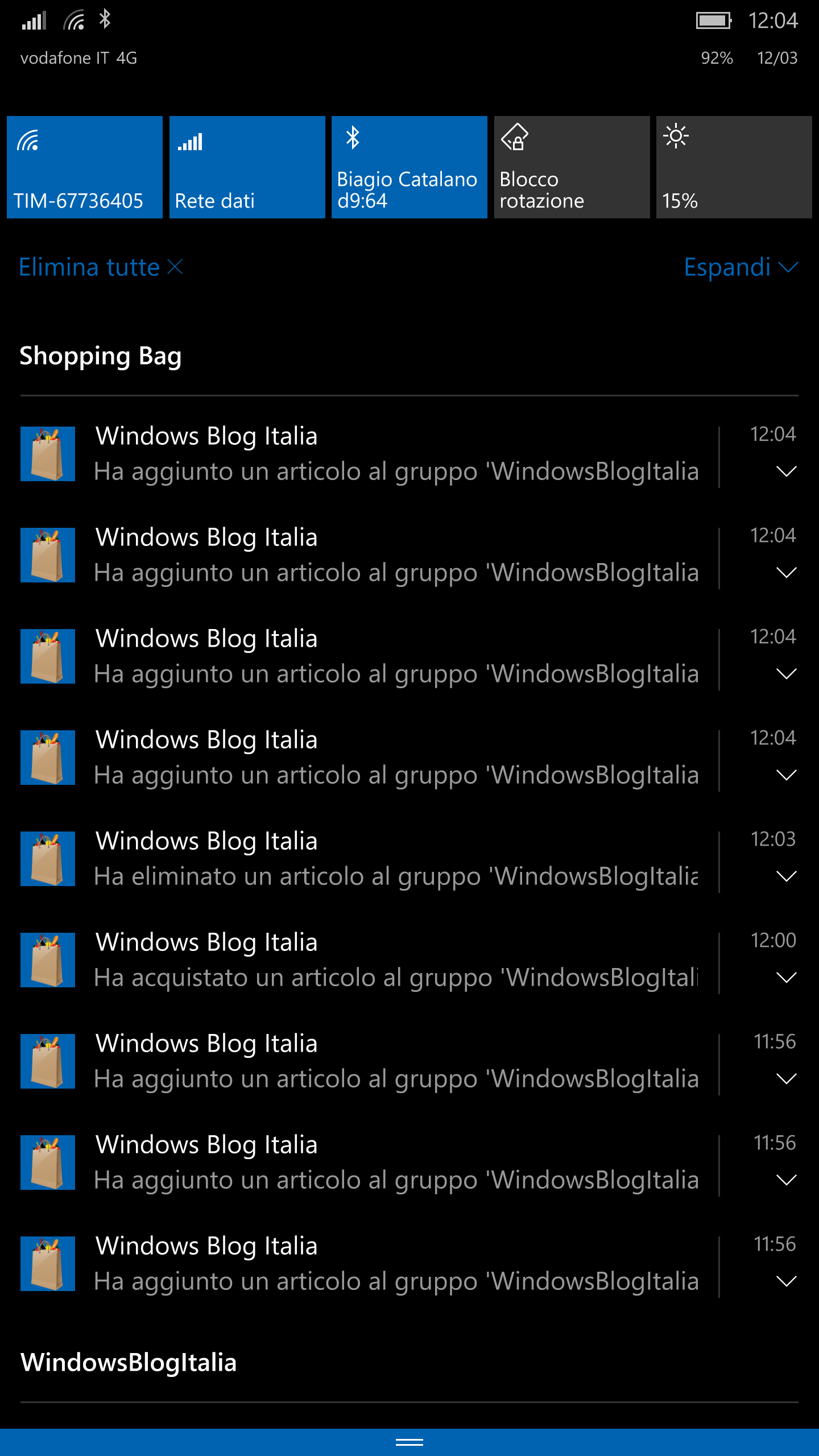 Shopping Bag - Notifiche