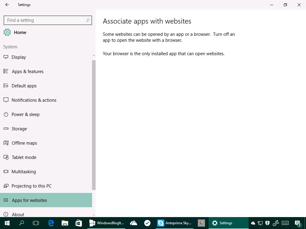 App per siti web - Windows 10 14342