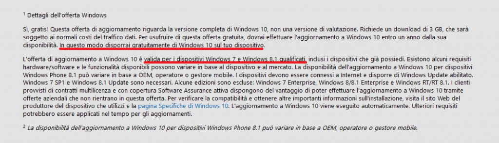 Dettagli offerta aggiornamento a Windows 10 bis