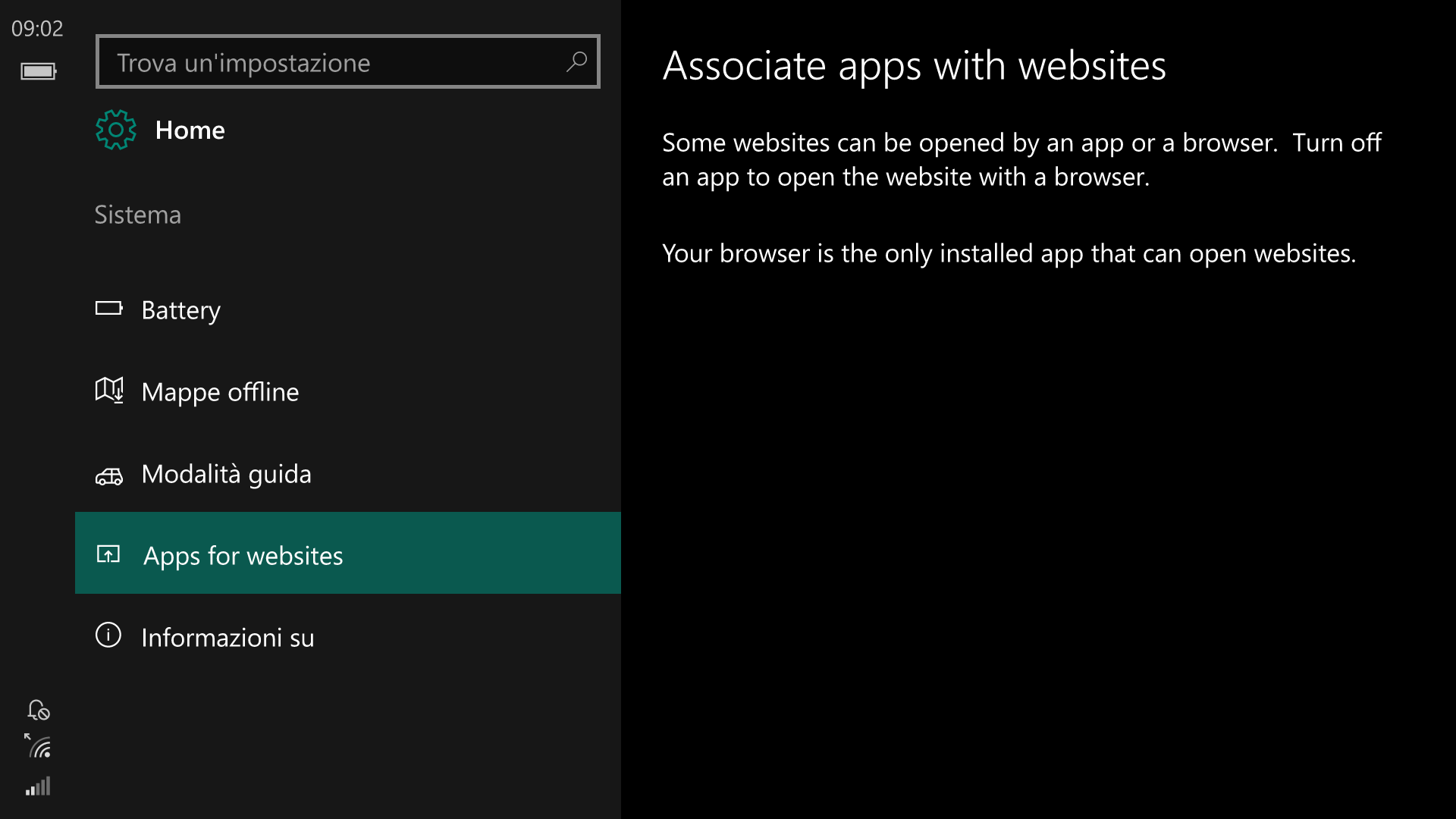 Impostazioni - Windows 10 Mobile 14342 - App per i siti web