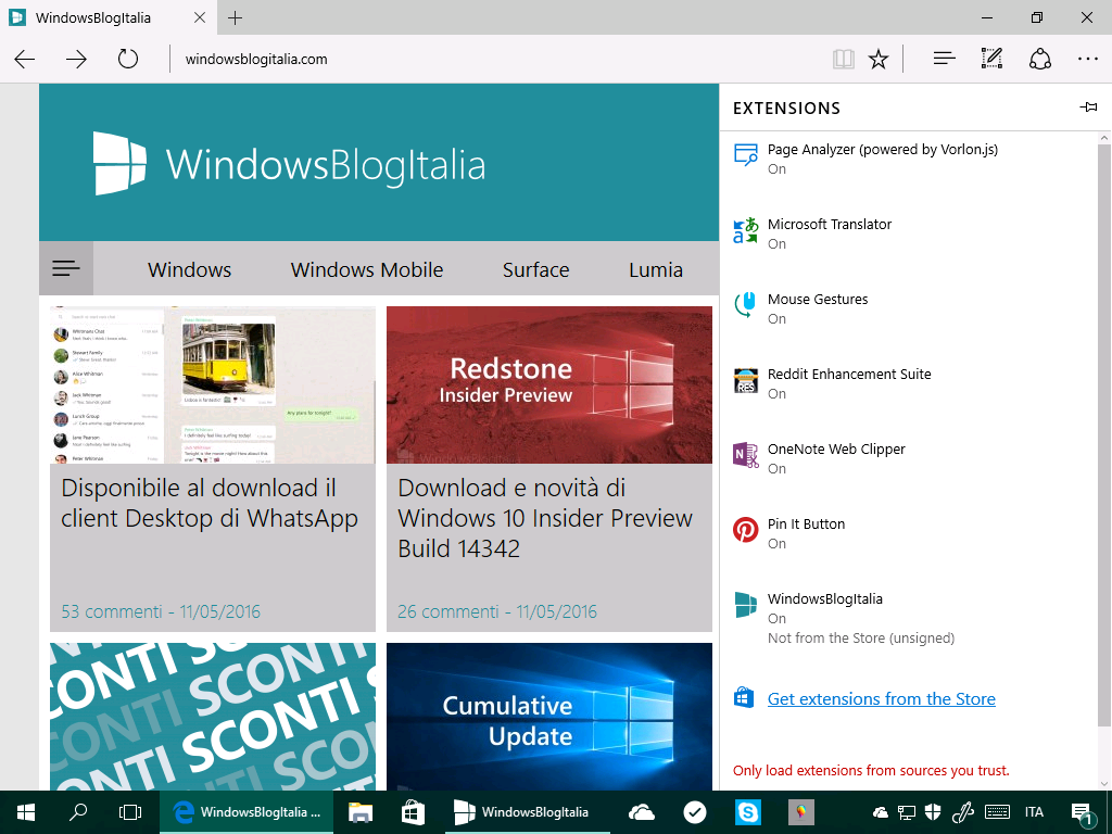 Microsoft Edge - Estensioni - Windows 10 14342