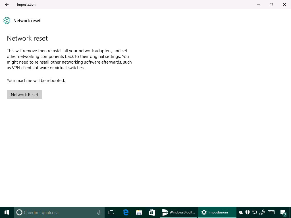 Network reset - Ripristina rete - Windows 10 14342