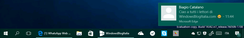 Notifiche Microsoft Edge - WhatsApp - Windows 10 14342 bis