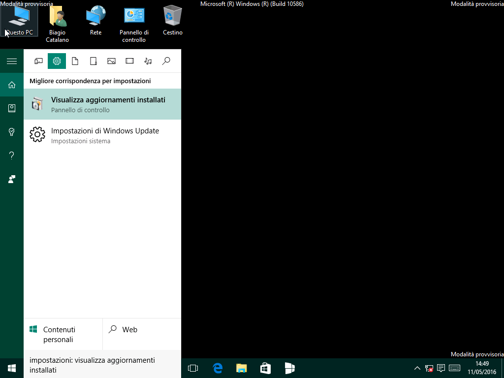 Visualizza aggiornamenti installati - Windows 10 10586.318