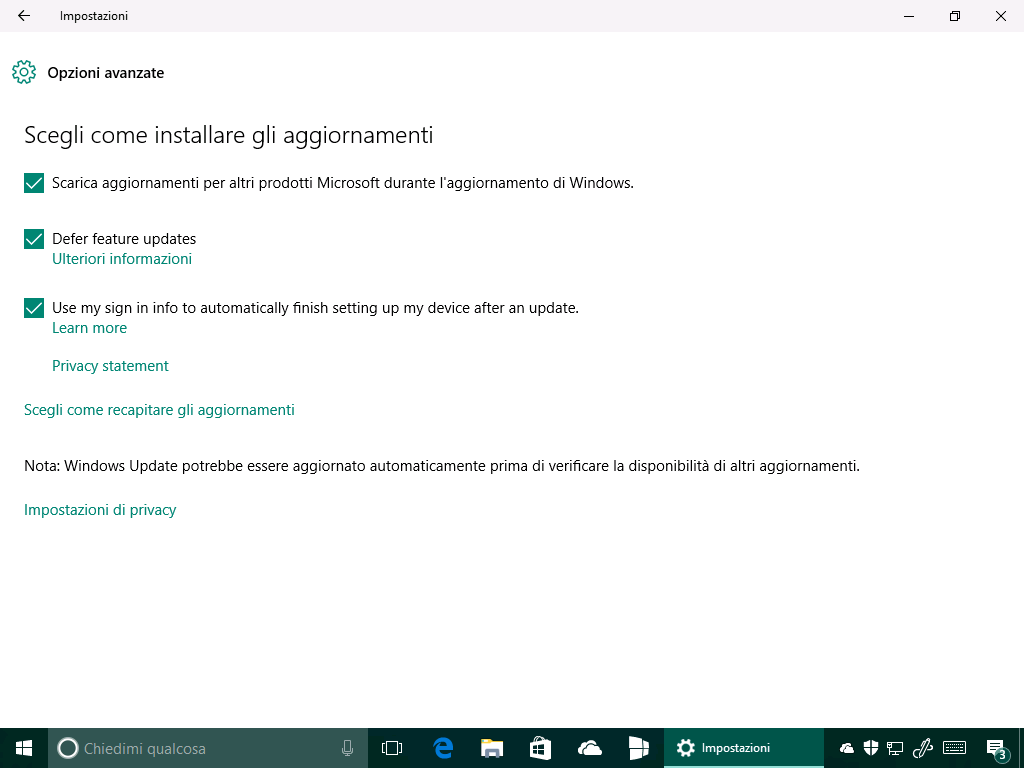 Windows 10 - 14342 - Nuove opzioni in Windows Update