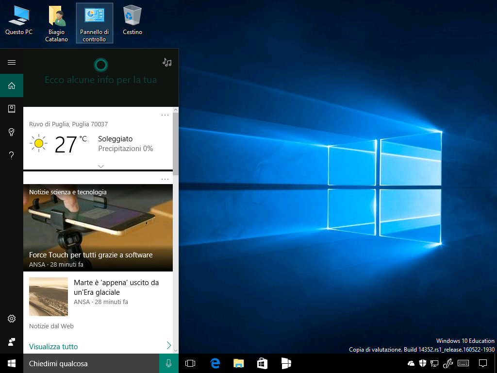 cortana opzioni in basso