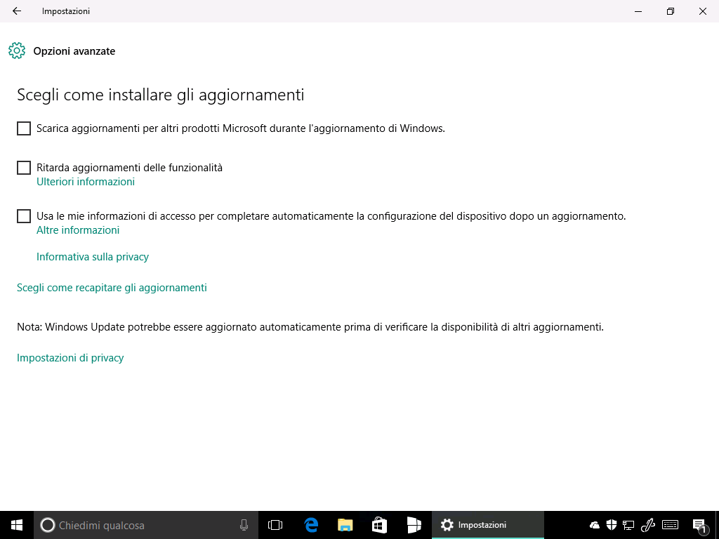 opzione avanzate windows update
