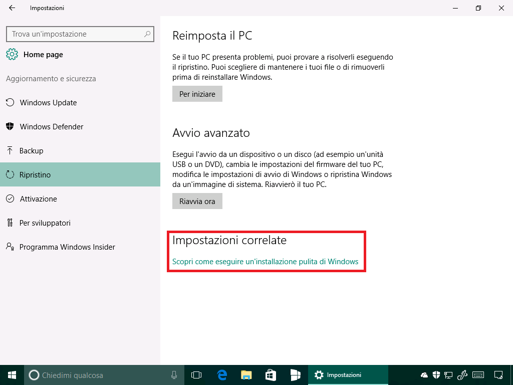 ripristino - installazione pulita windows