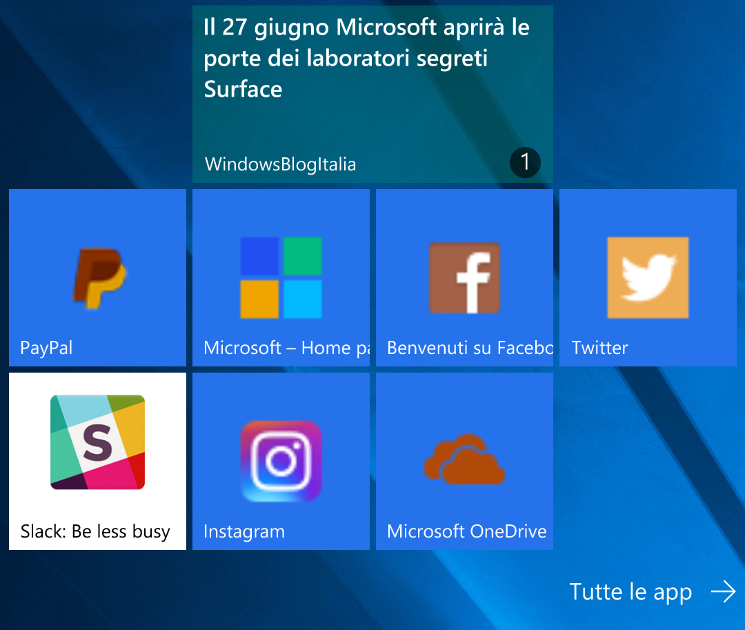 Aggiungi il sito web a Start - Microsoft Edge - Windows 10 Mobile
