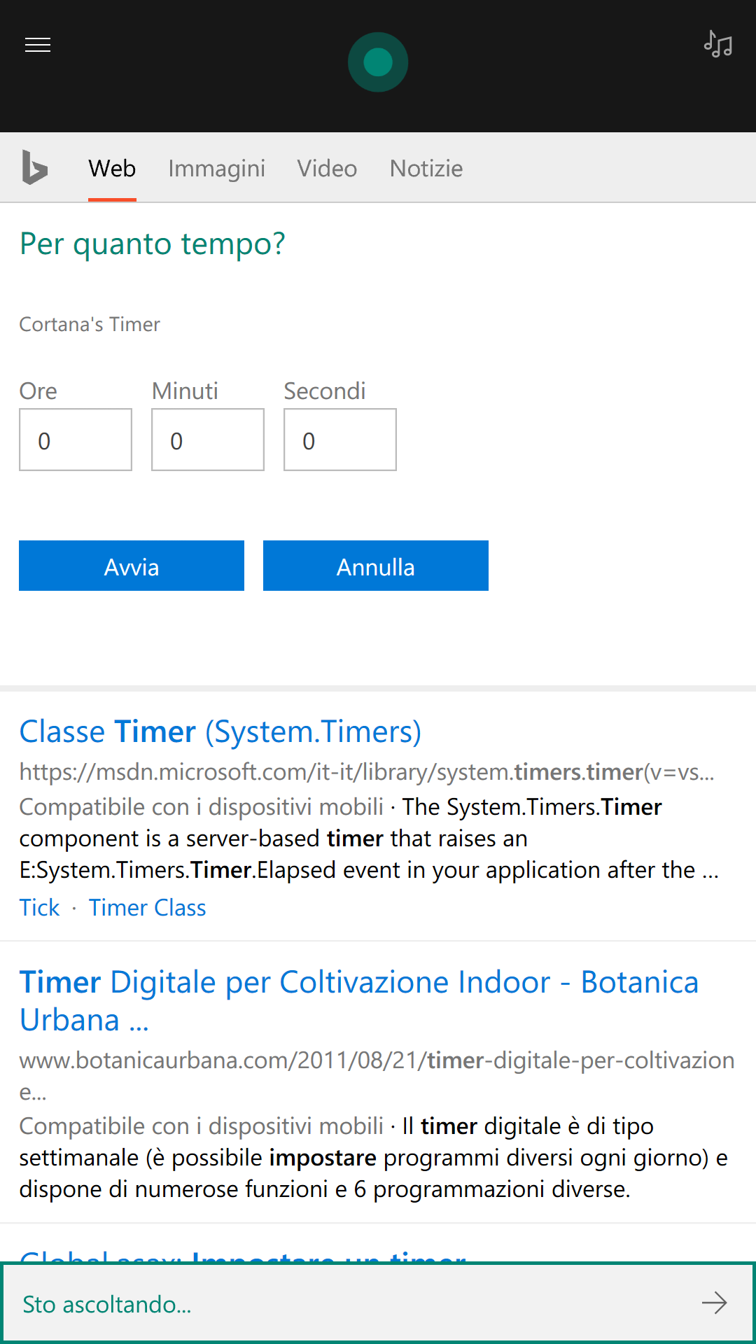 Cortana - imposta timer