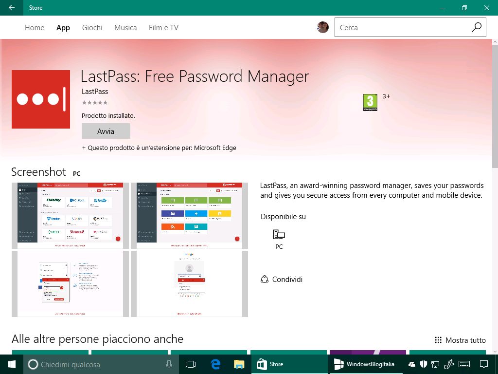 LastPass - Microsoft Edge in Windows 10 14361