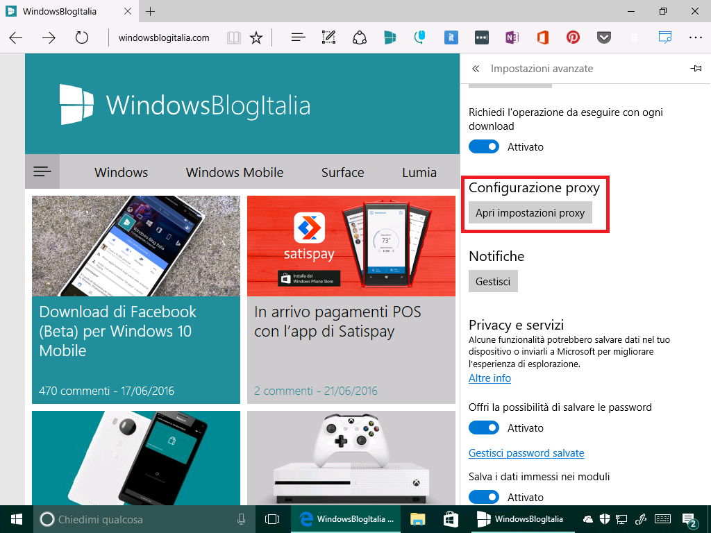 configurazione proxy - microsoft edge