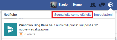 Segna notifiche come gia lette - Facebook