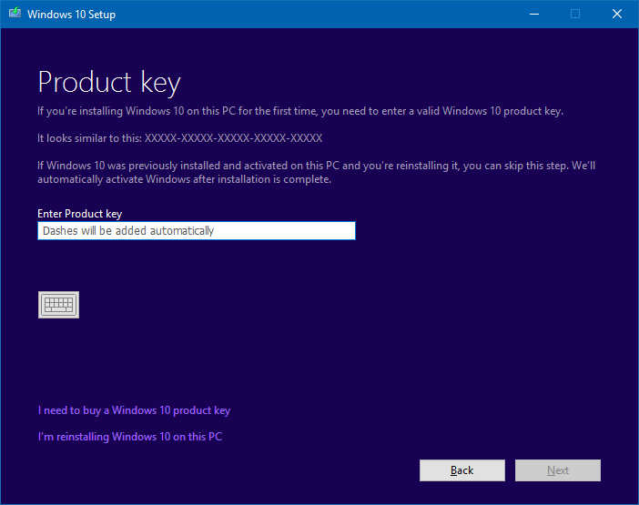 Installer Windows 10 build 14901