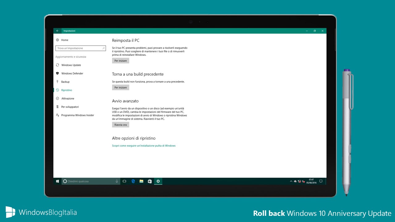 Roll back Windows 10 Anniversary Update