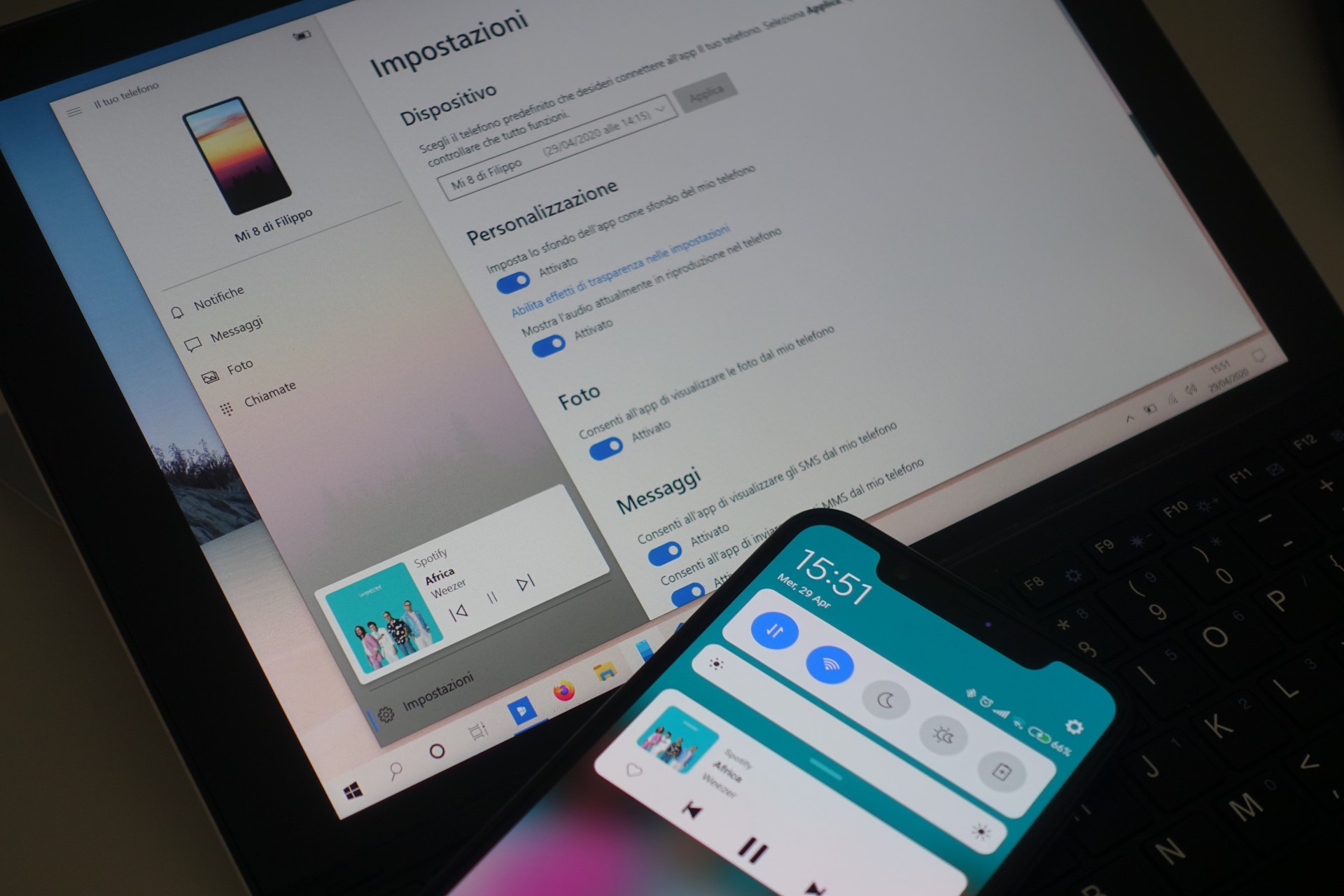 Controllo multimediale sincronizzato nell'app Il tuo telefono per Windows 10