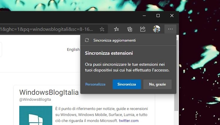 Microsoft Edge 83 sincronizzazione estensioni